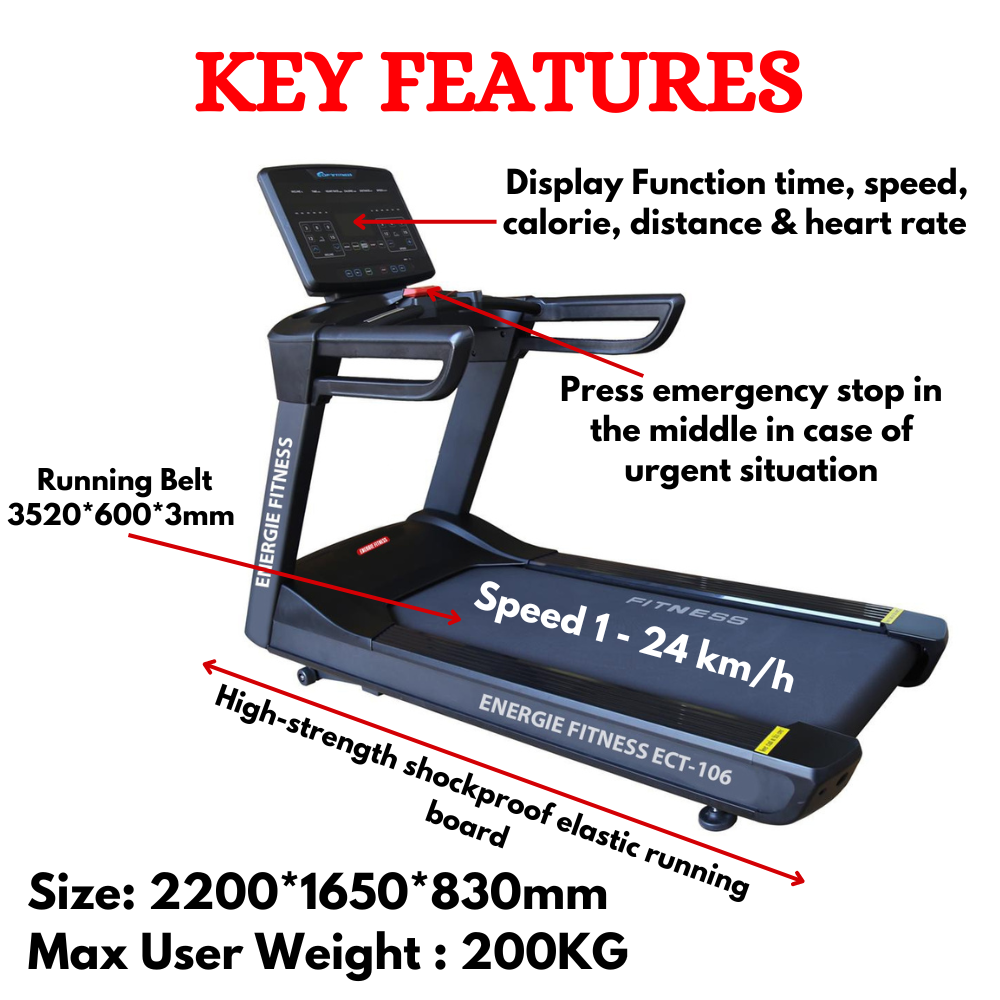 Heavy Duty Commercial Treadmill in India-ECT-106 - Key Features