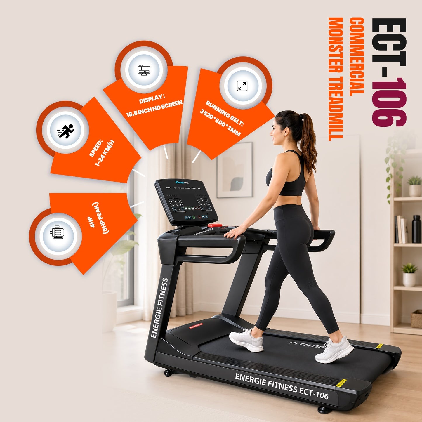 Heavy Duty Commercial Gym Treadmill in India ECT-106